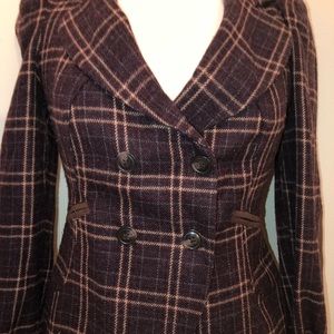 Windowpane plaid jacket with faux suede collar
